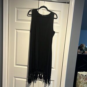 New York & Company Black Asymmetrical Fringe Dress
